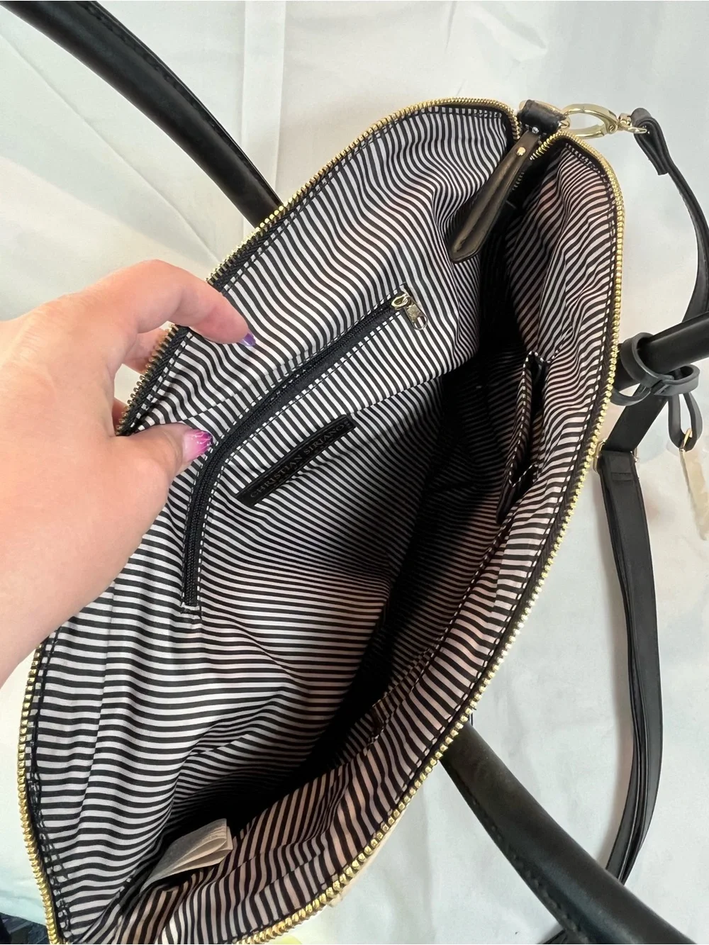 NWOT - Christian Siriano for Payless Colorblock Satchel - Beige, White & Black
